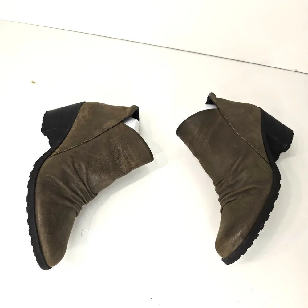 Aerosoles Olive Green Incline Ankle Zip Block Heeled Leather Comfort Booties